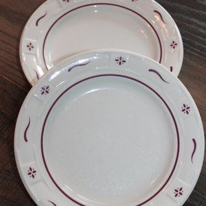 Longaberger Bread Plates Set of 2 Ivory with Red Accents Woven Traditions USA